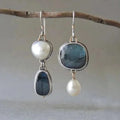 Boho Faux Pearl Blue Stone Dangle Alloy Earrings