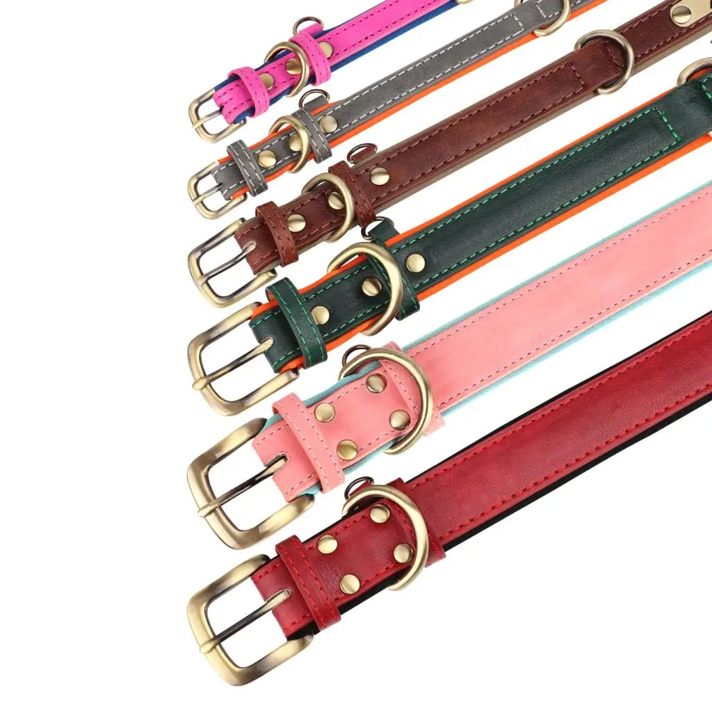Quality Faux Leather Dog Collar Leash Set - Customize, Engrave, Name Tag