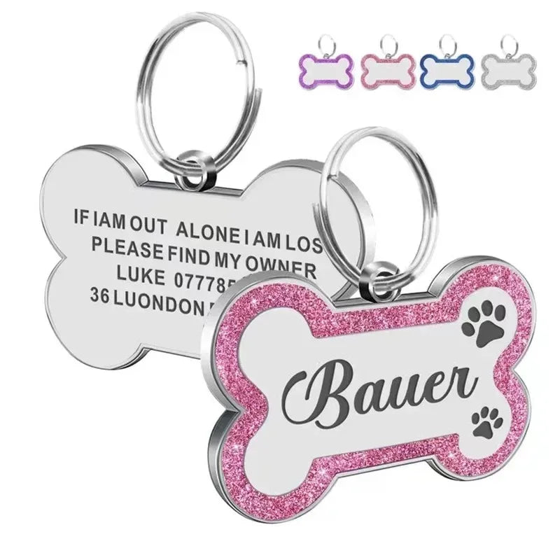 Metal Personalized Bone Shaped Dog ID Tag - 4 Colors, Customize, Engrave, 2 sizes