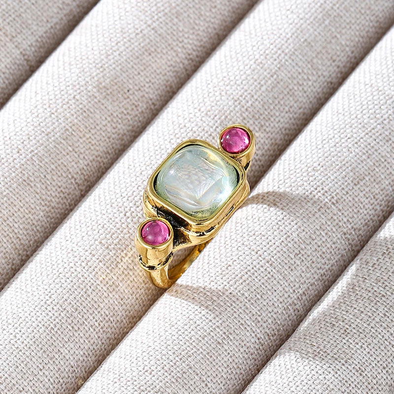 Vintage Inspired Alloy Ring with Blue/Pink CZ Bold Statement Piece