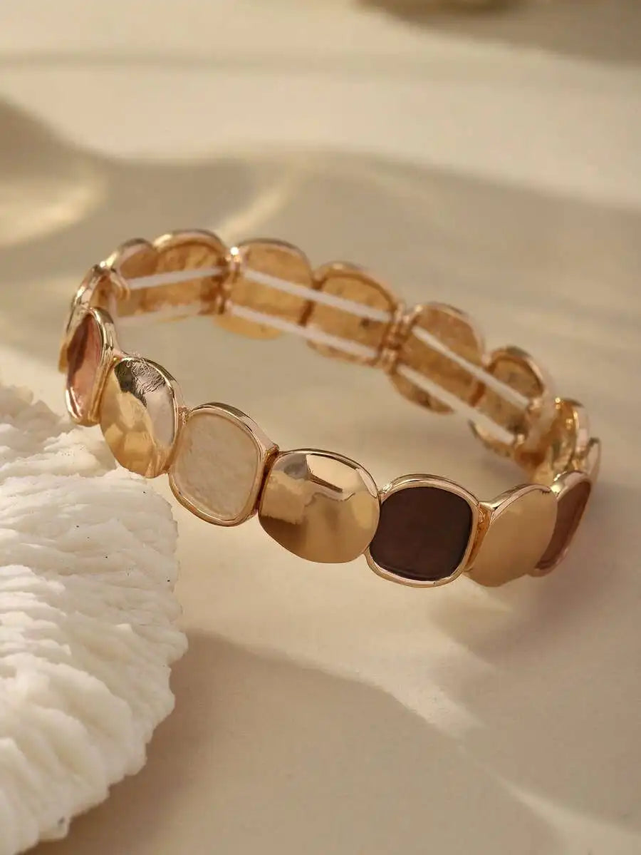 KC Gold Plated Zinc Alloy Soft Shades Stones Stretch Bracelet
