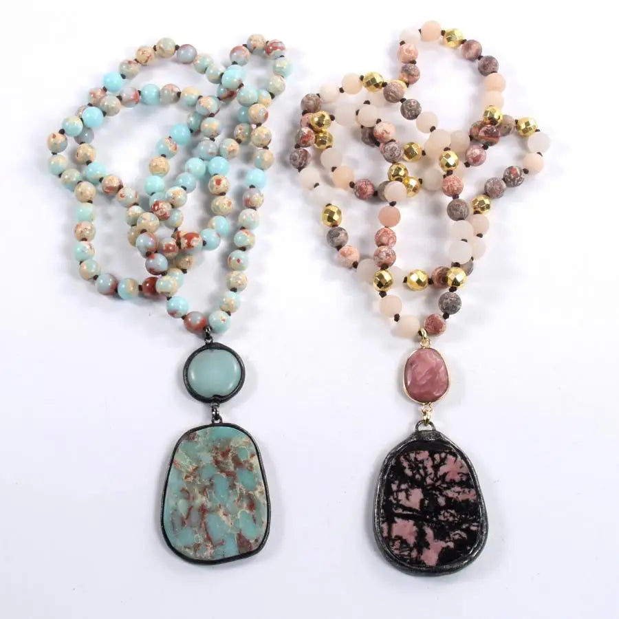 Bohemian Natural Bead Stone Knot Zinc Alloy Long Necklace
