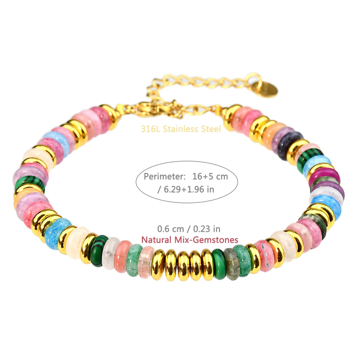 Natural Colorful Beaded Gemstones Boho Stainless Steel Bracelet