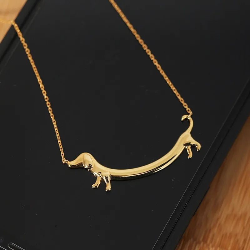 Golden Zinc Alloy Dachshund Sausage Dog Necklace
