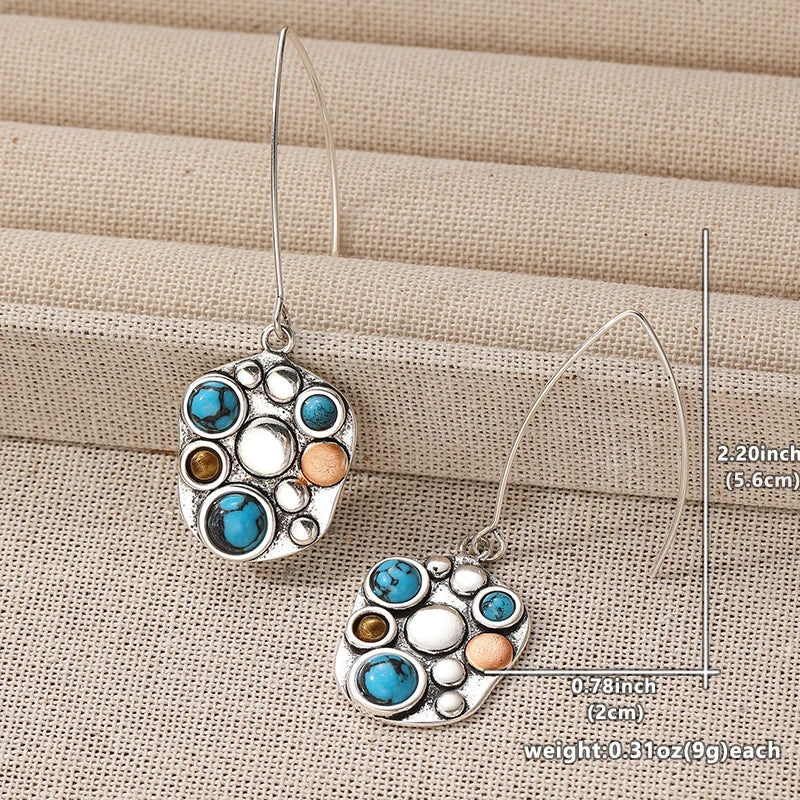 Gold Plated Bohemian Drop Dangle Earrings - Semi Precious Stones, Copper Alloy Setting, Multicolor