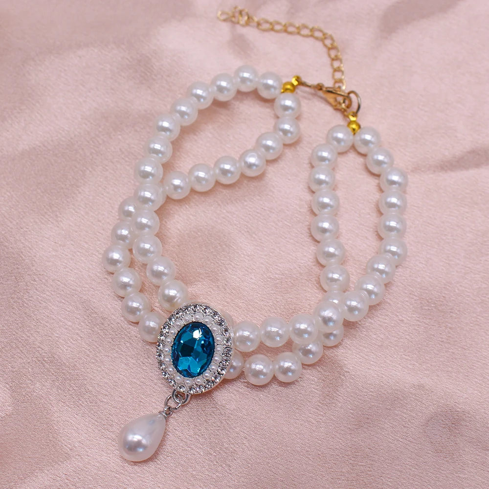 Royal Faux Pearl Green Crystal Pendant Necklace for Dogs & Cats