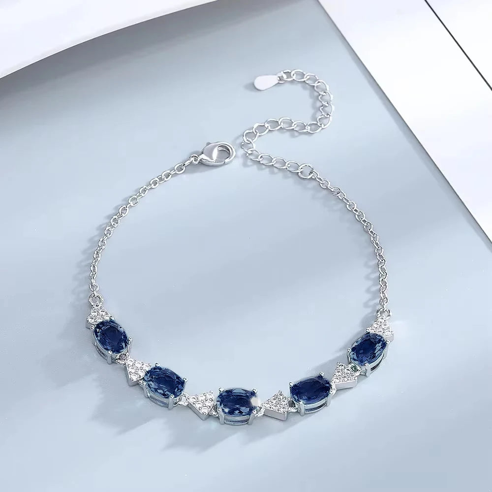 Artificial Blue Stone Clear CZ Bracelet in 925 Sterling Silver - More Colors