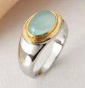 Two Tone Soft Green Stone Copper Cocktail Ring