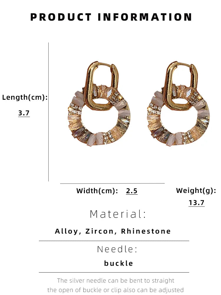 Elegant Colorful Zircon Circle Drop Alloy Earrings