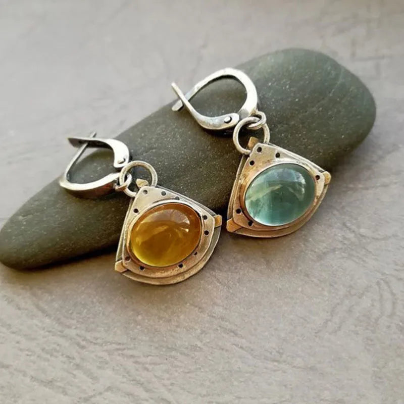 Selection of Very Unusual Boho Stone Asymmetric Dangle Alloy Earrings