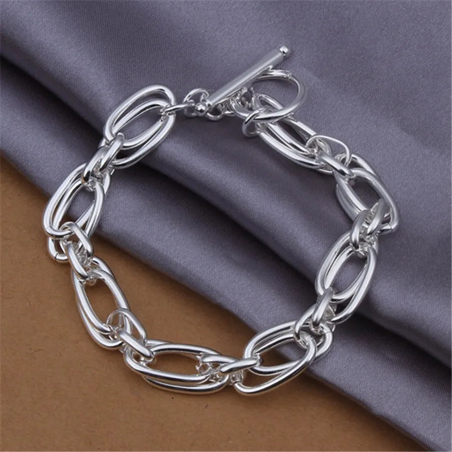 Polished 925 Sterling Silver Multi Chain Link Modern Charms Bracelet