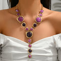 Bold Statement Resin Stone Zinc Alloy Necklace - Oversized, Multicolor, Boho, Trendy