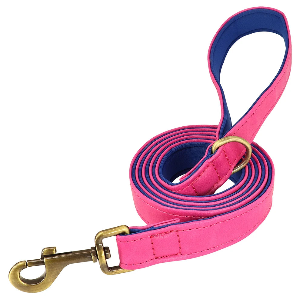 Quality Faux Leather Dog Collar Leash Set - Customize, Engrave, Name Tag