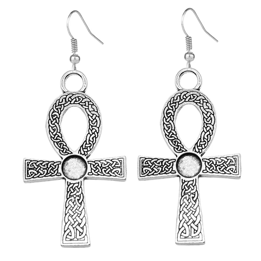 Egyptian Life Large Cross Pendant & Earrings Zinc Alloy Necklace 10x5cm