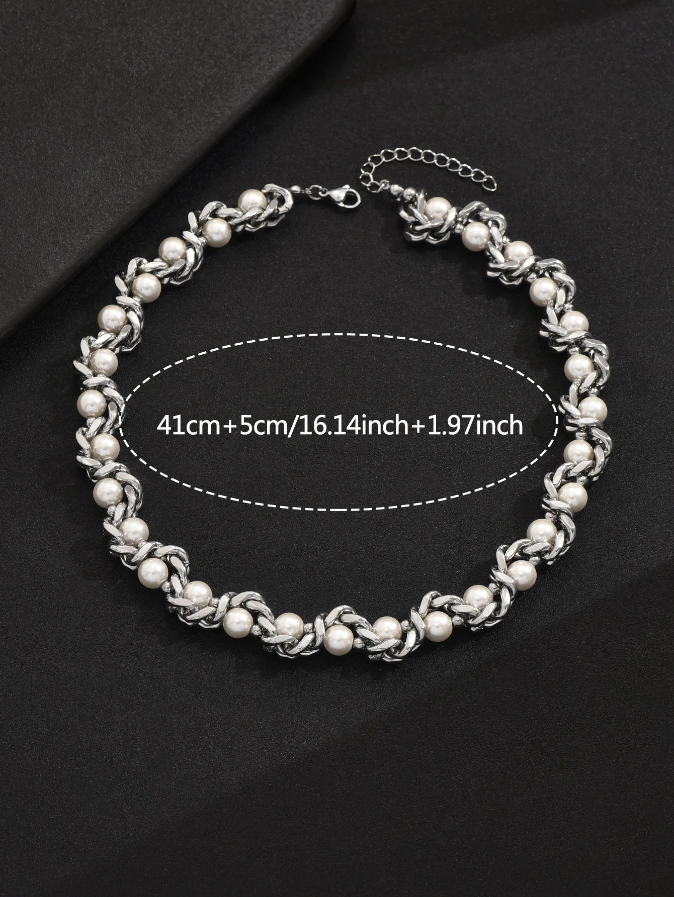 Punk Stainless Steel Thick Chain Pearl Choker Necklace Unisex