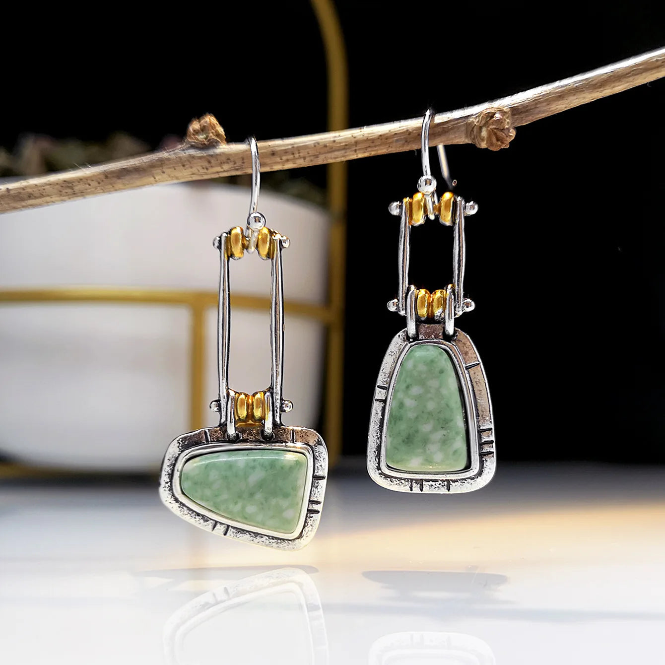 Selection of Very Unusual Boho Stone Asymmetric Dangle Alloy Earrings