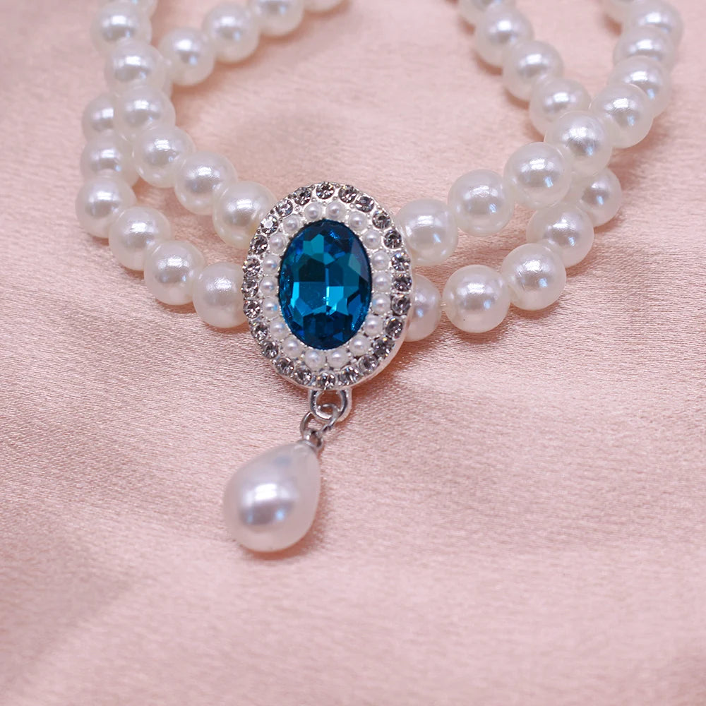 Royal Faux Pearl Green Crystal Pendant Necklace for Dogs & Cats