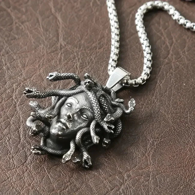 Medusa Head Snake Pendant Stainless Steel Necklace