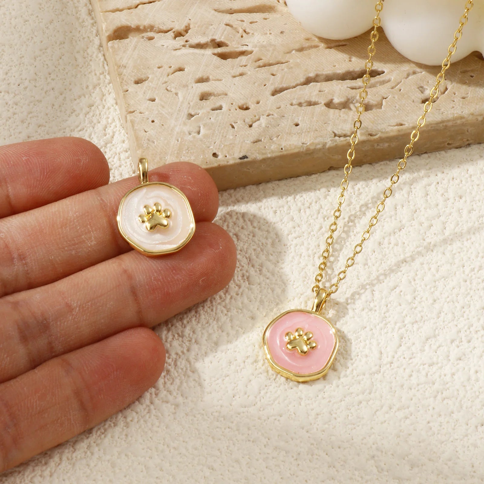 18K Gold Plated Copper Circle Paw Print Charm Pendant - Small & Feminine