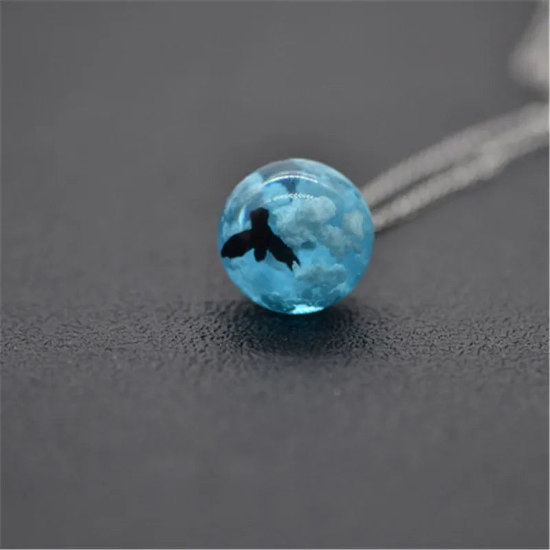 Transparent Resin Ball with Clouds Pendant Necklace in Zinc Alloy - More Styles: Half Moon, Bird