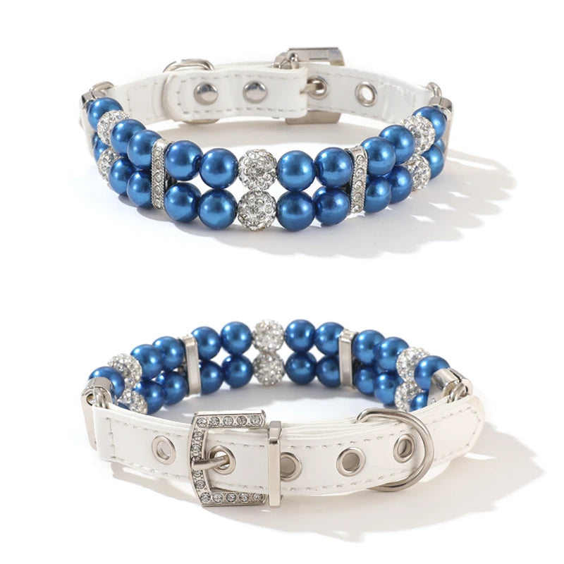 Fashionable Faux Pearl Crystals Adjustable Collar & Leash