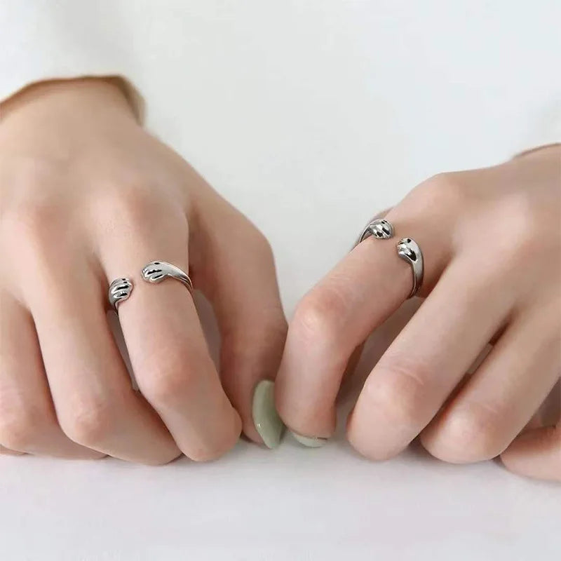 Cat Paw Hug Print Ring - Leaves Imprint, Made of Zinc Alloy, Adjustable, Very Cute