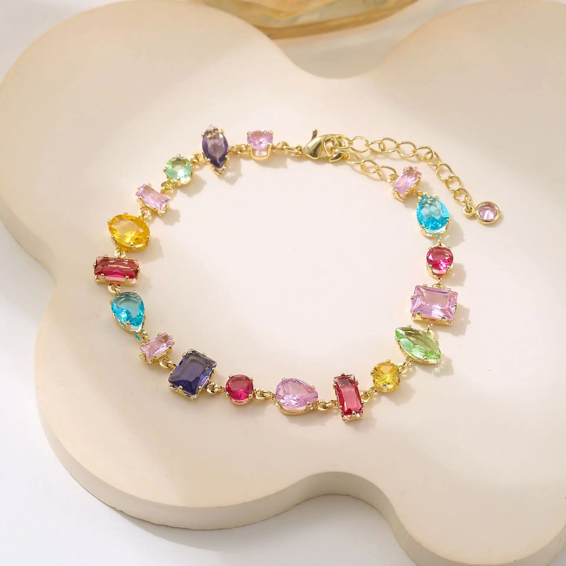 Colorful Zircon Crystal Necklace, Earrings & Bracelet in Zinc Alloy