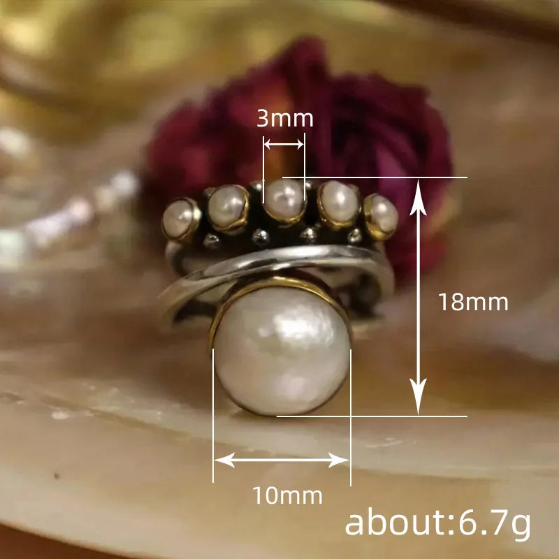 Vintage Inspired Simulated Pearl Stackable White Copper Ring - Bold, Unusual, Statement