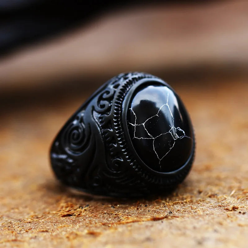 Ancient Oval Tiger Eye Large Stone Bold Ring in Stainless Steel, Unisex