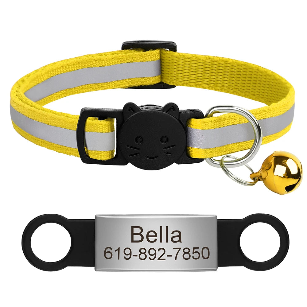 Reflective Fabric Pet Collar with Engravable ID Tag