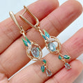 Delicate 14K Rose Gold Plated Copper Peacock Drop Blue Natural Zircon Earrings