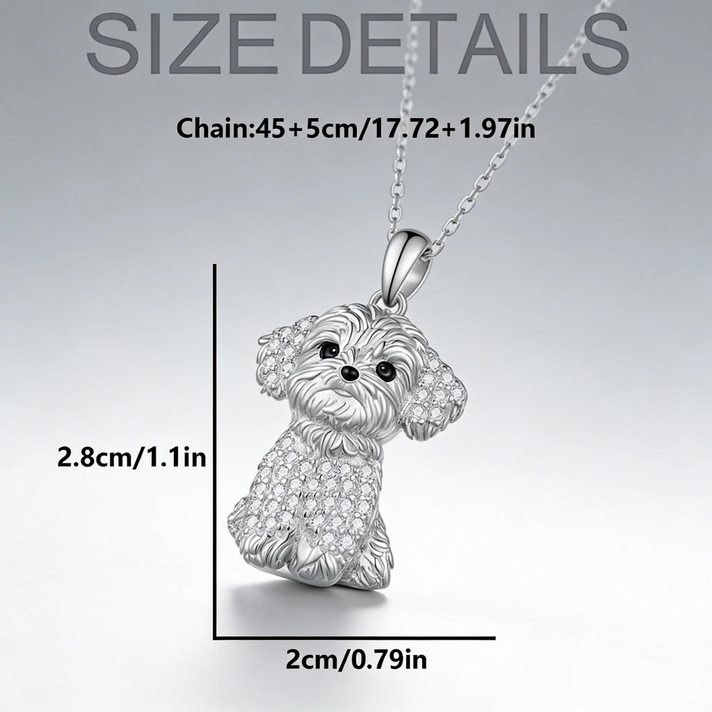 Cute Sparkling Maltese Puppy Pendant Necklace Zinc Alloy & Stainless Steel