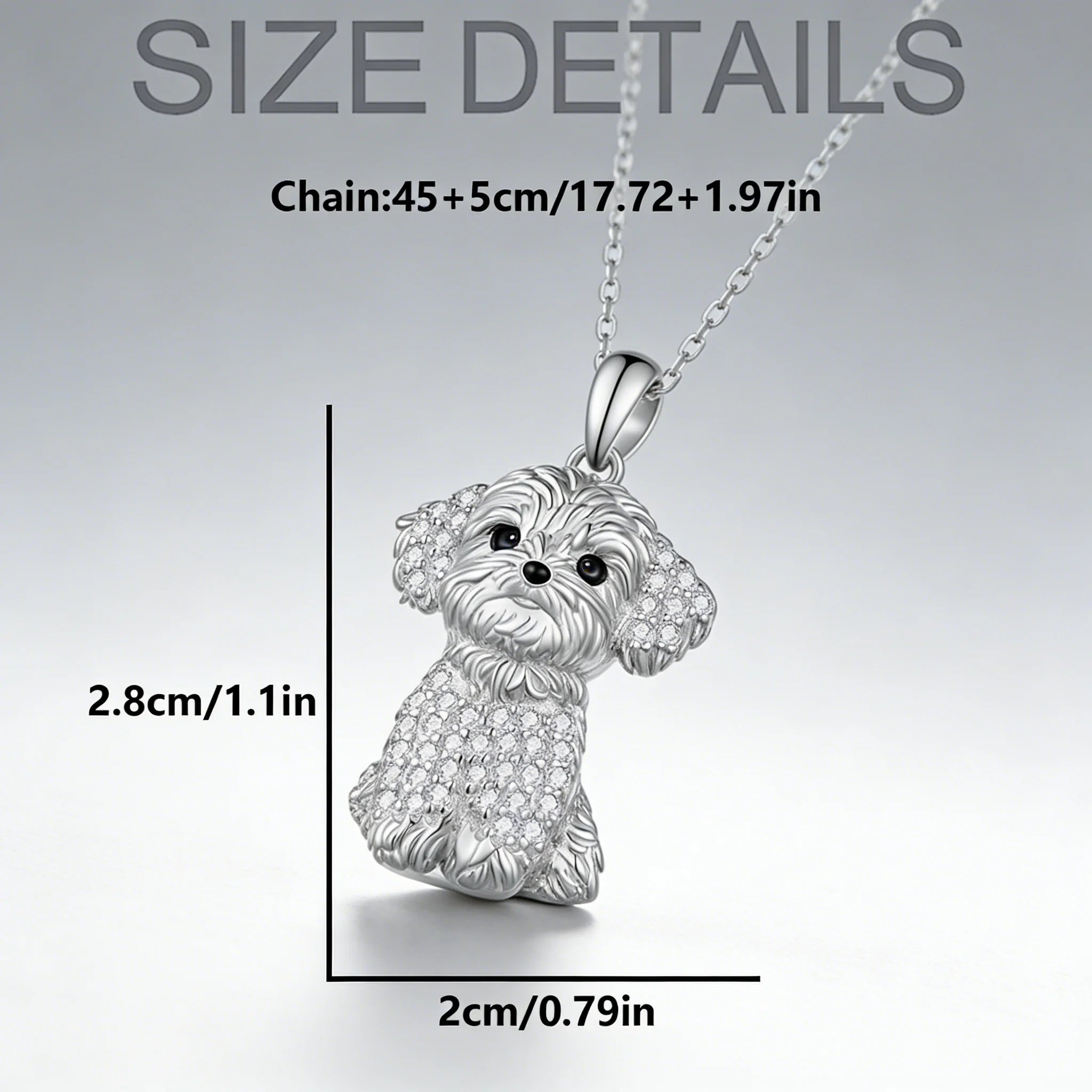 Cute Sparkling Maltese Puppy Pendant Necklace Zinc Alloy & Stainless Steel