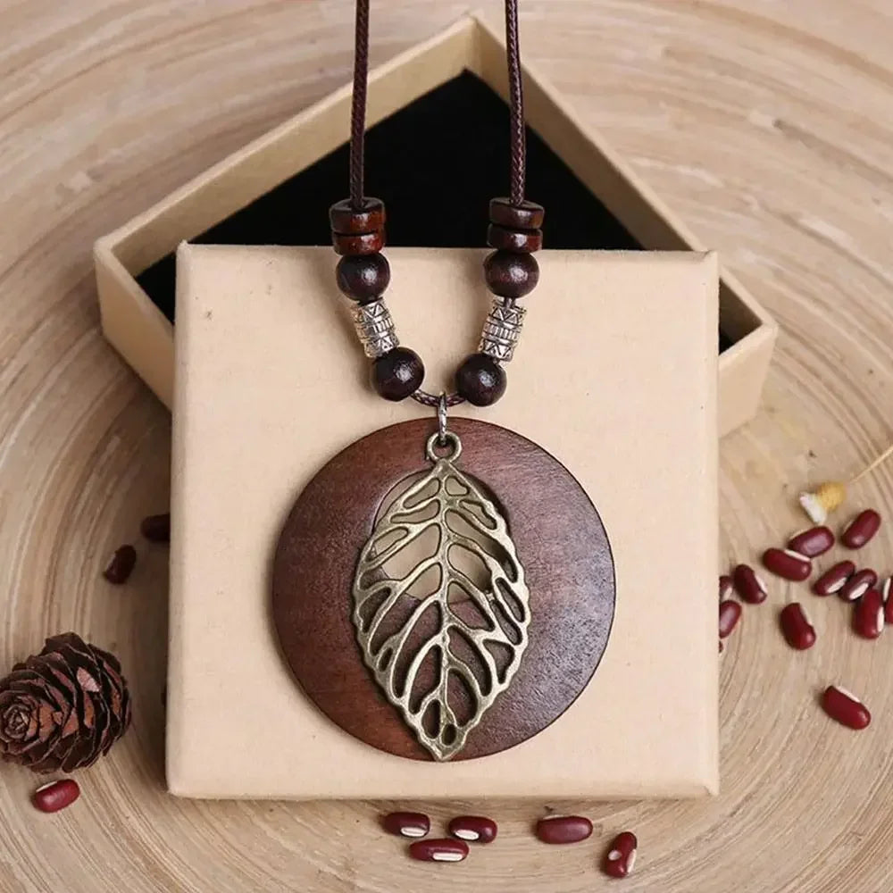 Retro Wooden Pendant Aluminum Alloy Chain Necklace Selection