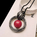 Pearl Ball Multi Layered Round Metal Pendant Long Gold-Plated Alloy Necklace