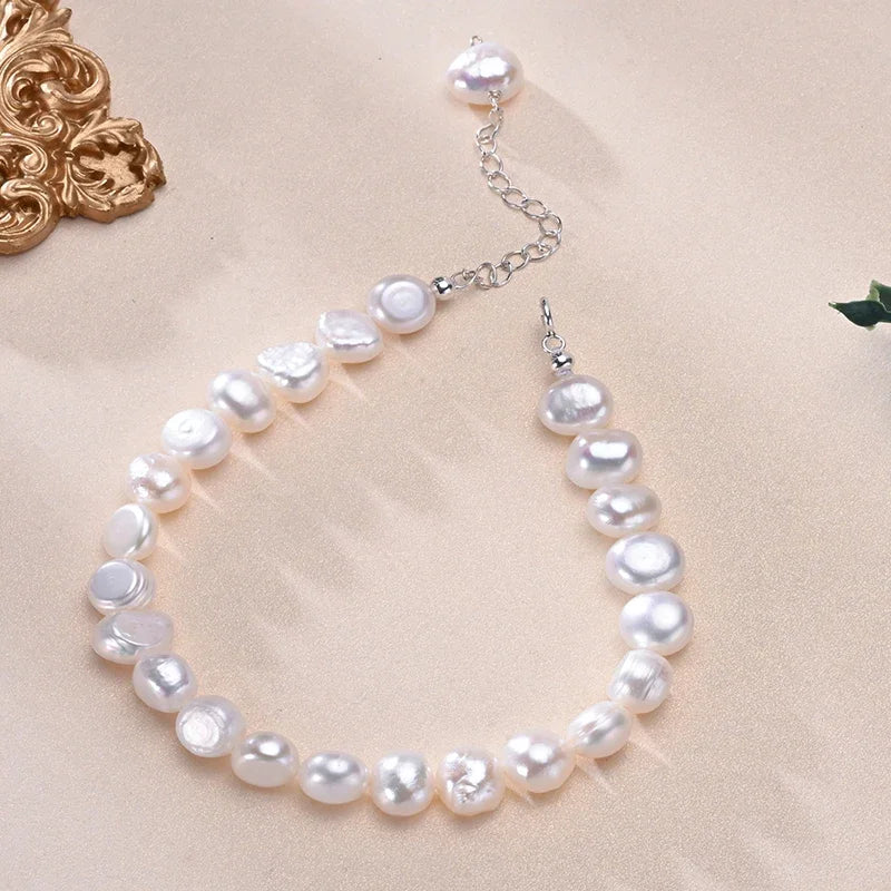 925 Sterling Silver Freshwater 8-9mm White Pearl Bracelet