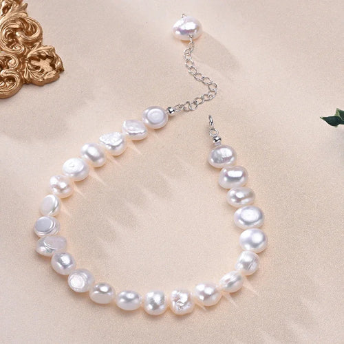 925 Sterling Silver Freshwater 8-9mm White Pearl Bracelet