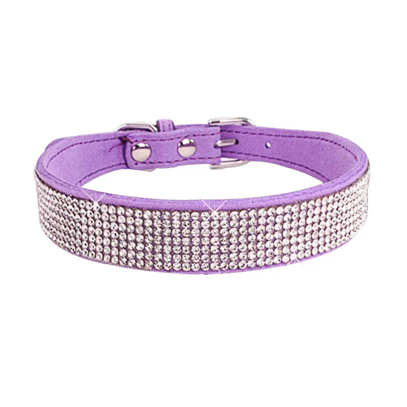 PU Leather Collars for Dogs with Zinc Alloy Buckle & Rhinestones