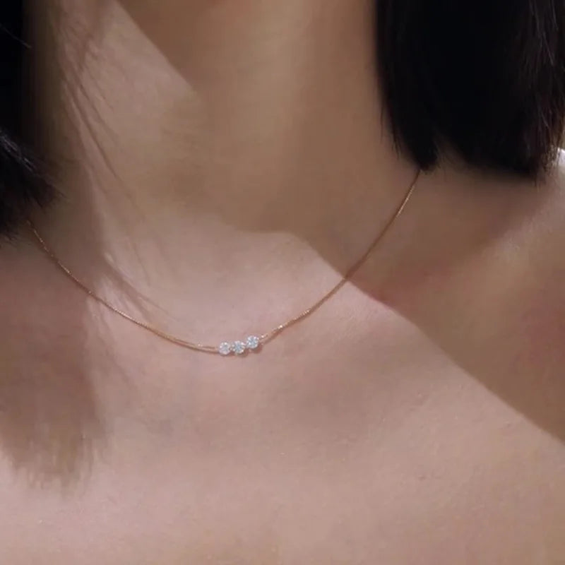 Three Zircon Delicate Cooper Necklace