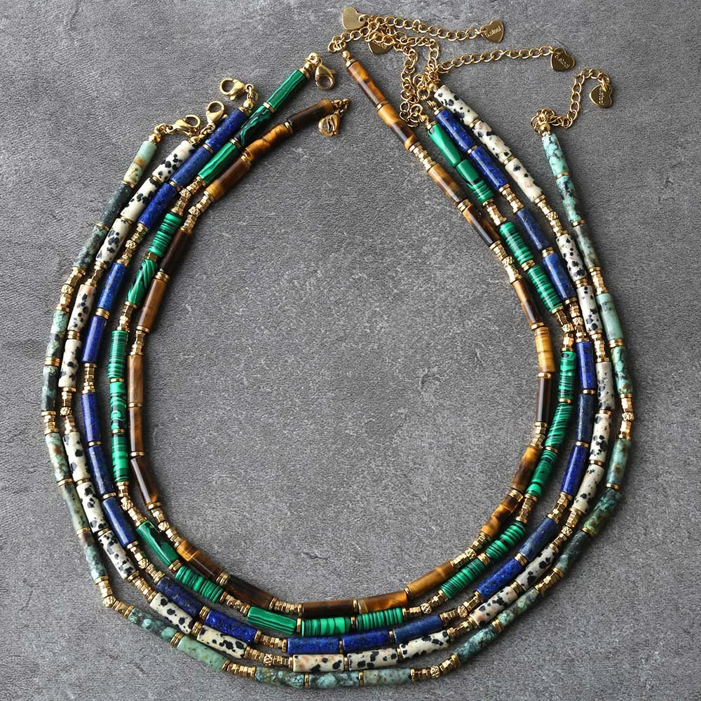 Natural African Turquoise Bead Titanium Steel Necklace