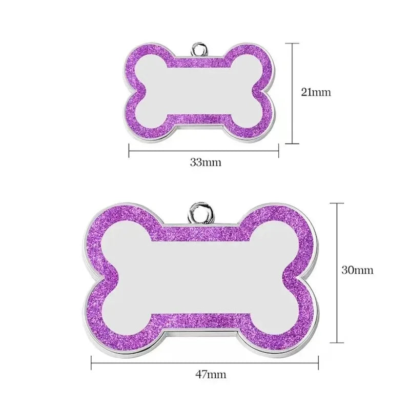 Metal Personalized Bone Shaped Dog ID Tag - 4 Colors, Customize, Engrave, 2 sizes