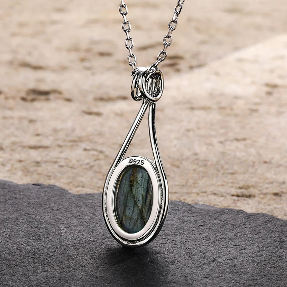 Platinum Plated Sterling Silver Pendant Natural Labradorite