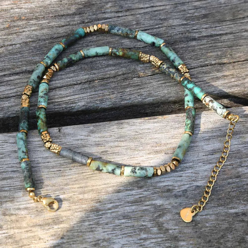 Natural African Turquoise Bead Titanium Steel Necklace