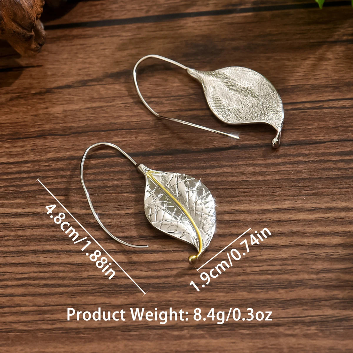 Retro Metal Foliage Two-Tone Geometric Leaf Alloy Earrings