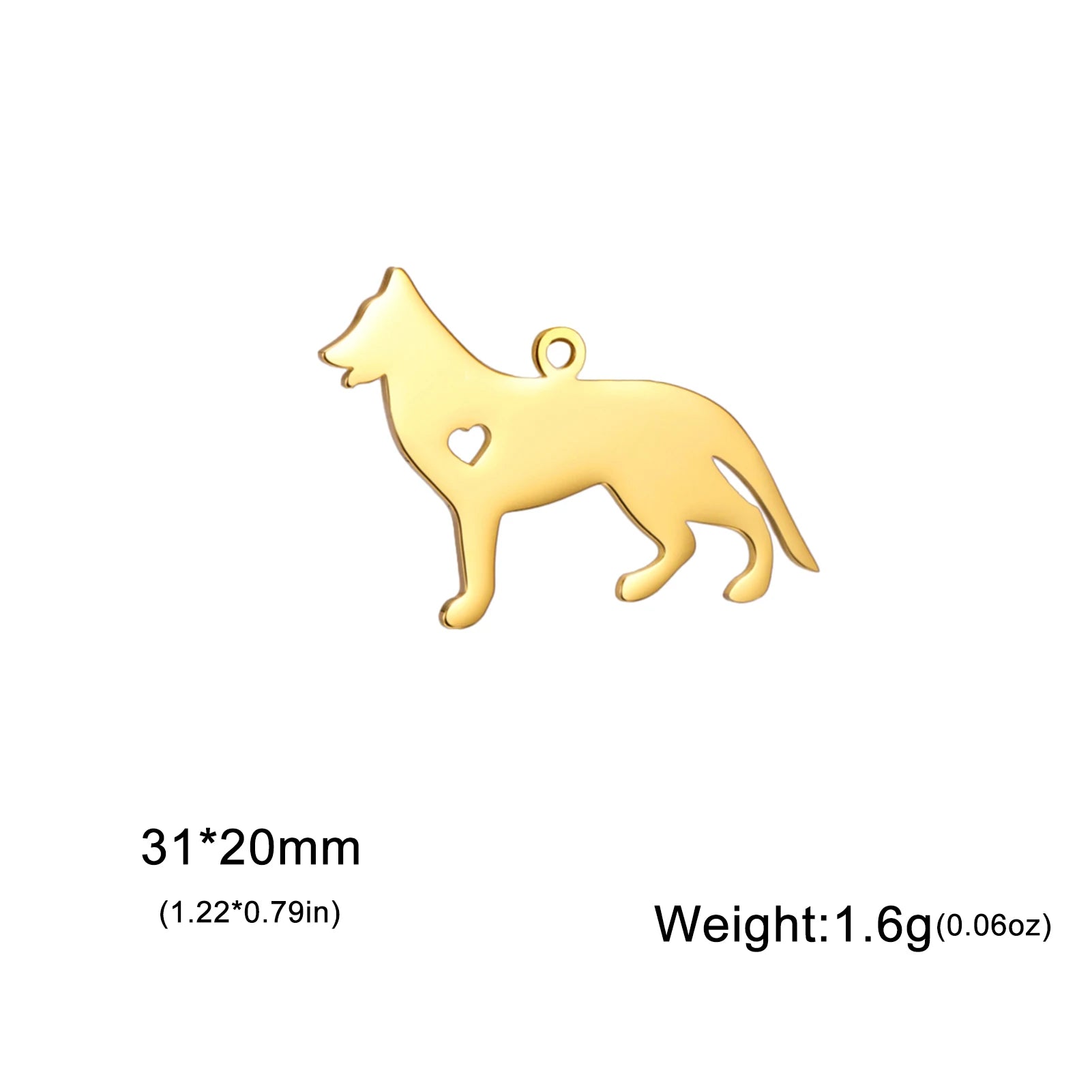 Covered Stainless Steel Dog & Wolf Charms with Cutout Hearts - For Bracelets & Necklaces