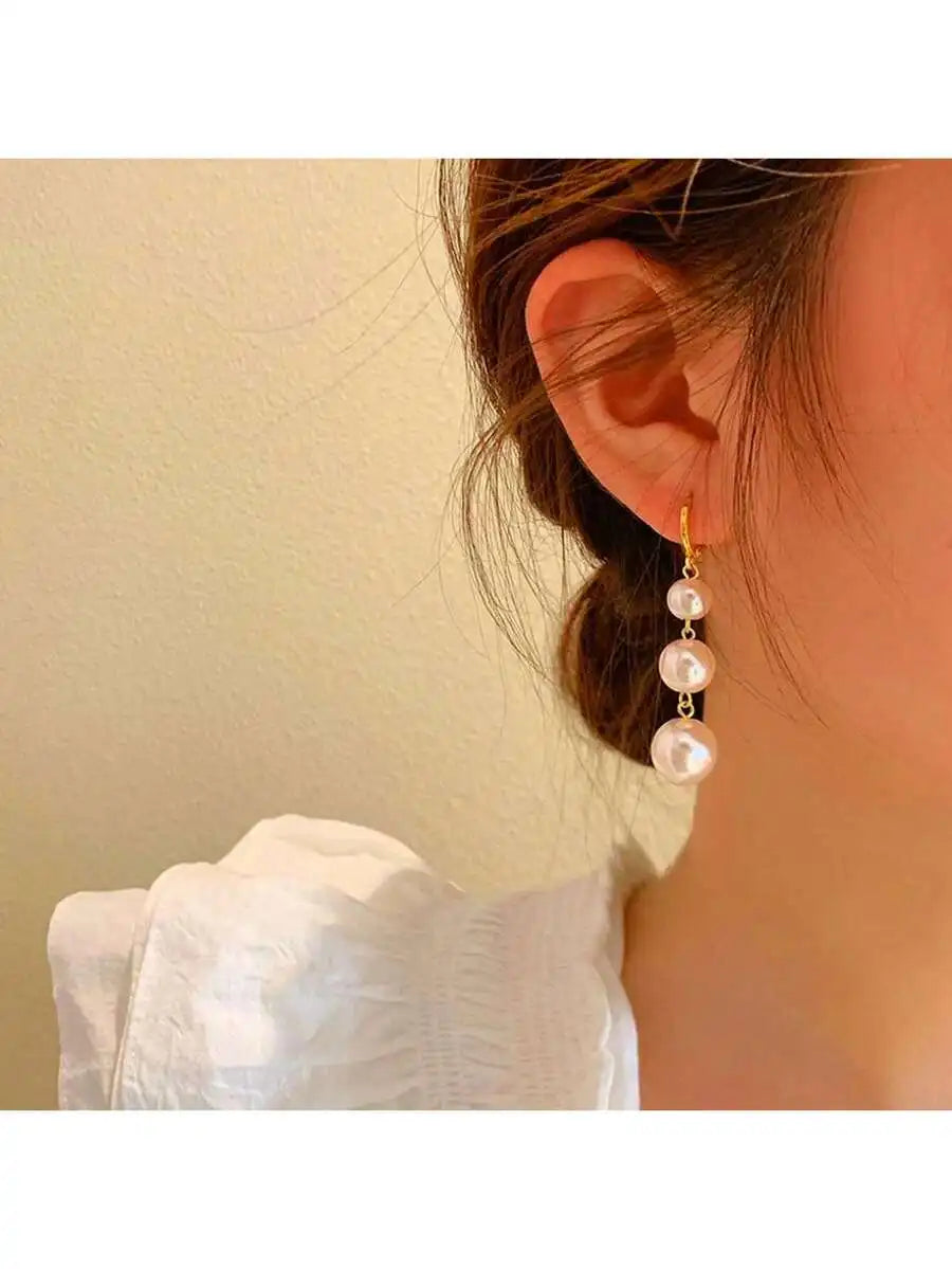 Vintage Wedding 3 Faux Pearl Drop Zinc Alloy Earrings