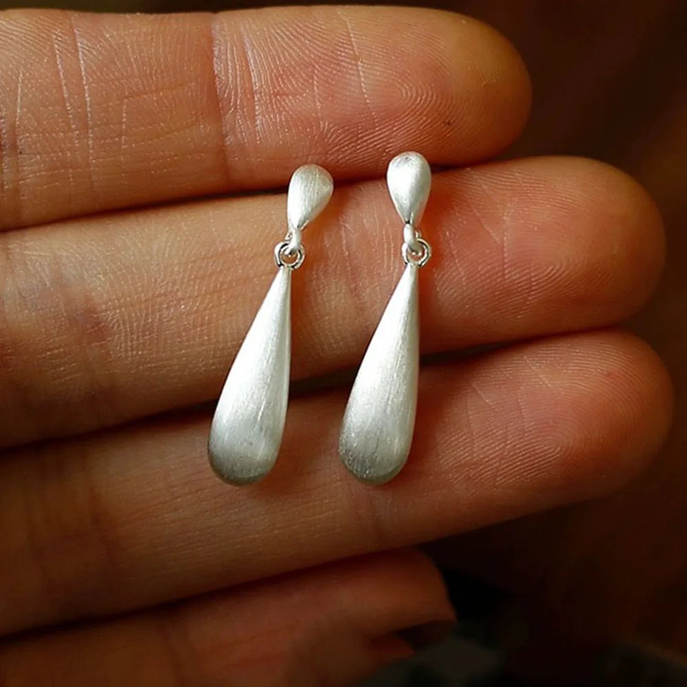 Matte 925 Sterling Silver Waterdrop Earrings