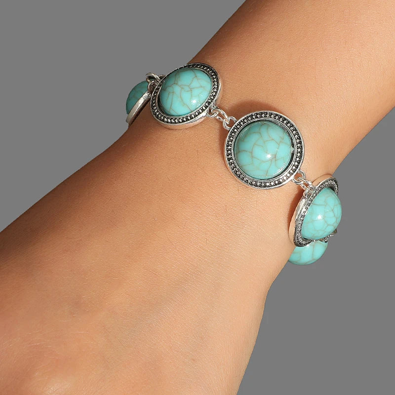 Large Round Faux Pearl Zinc Alloy Bracelet - Boho Style Bold Adjustable