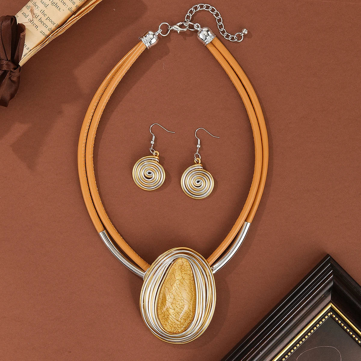 Colorful Large Crystal Oval Shape Alloy Necklace & Earrings