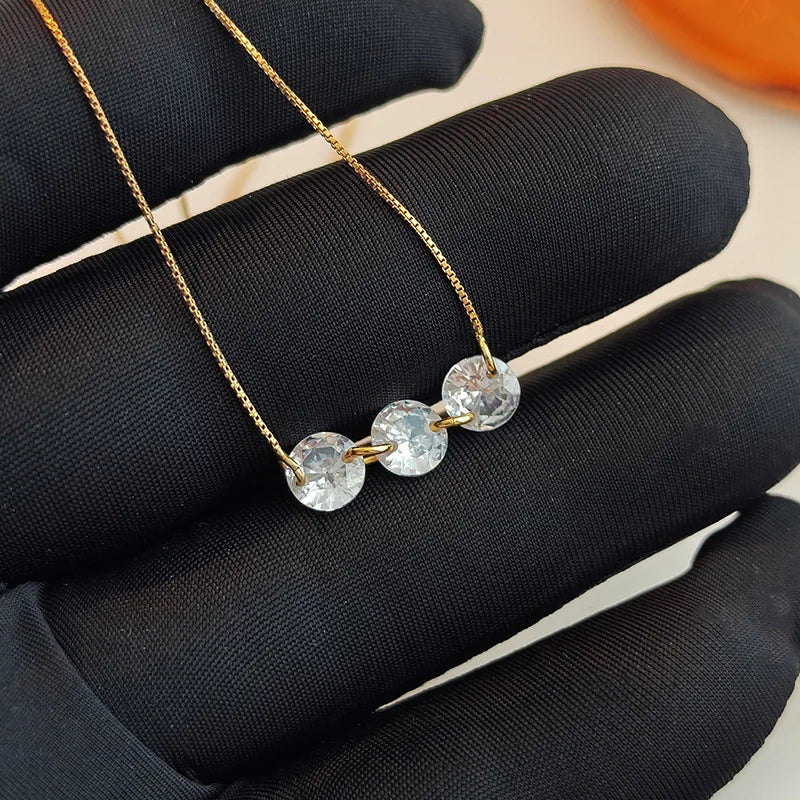 Three Zircon Delicate Cooper Necklace